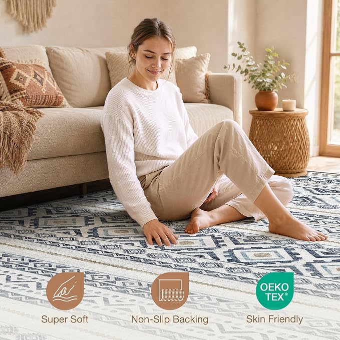 cotiled Boho 8x10 Area Rugs for Living Room: Large Moroccan Washable Rug | - Image 4