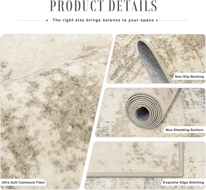 2x3 Washable Entryway Rug: Modern Abstract Soft Carpet Beige Brown | - Image 5