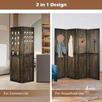 4 Panel Pegboard Room Divider | Brown Wood Folding Privacy Screen - Image 8