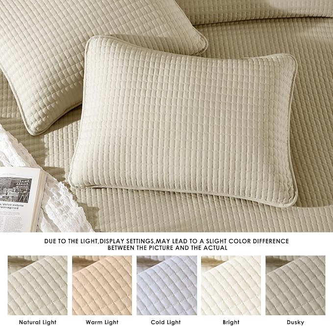 King Size Quilt-Lightweight Bedspreads Beige King Quilt Bedding Set | Soft - Image 4