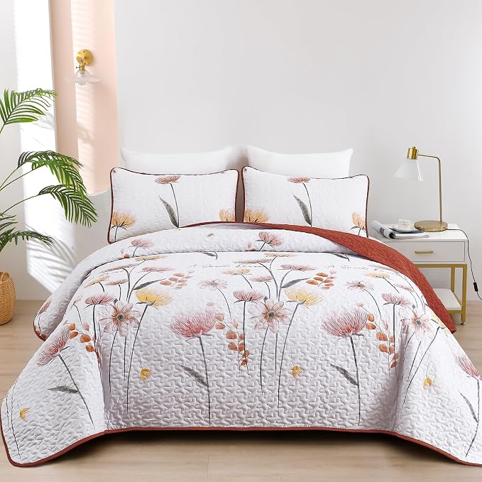 Dinjoy King Size Quilt Set, Floral Bedspread Coverlet Set by DINJOY