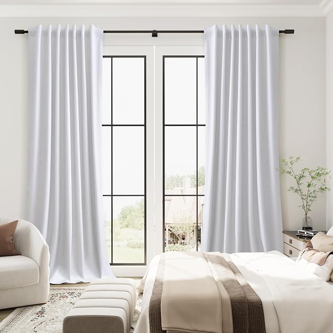 Beige White 100% Blackout Linen Curtains 80 Inches Long - Image 7