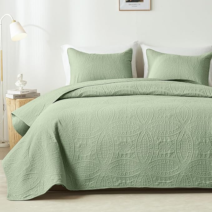 akkialla King Size Quilt Set, Sage Green Ultrasonic Bedspread, Lightweight Soft by akkialla