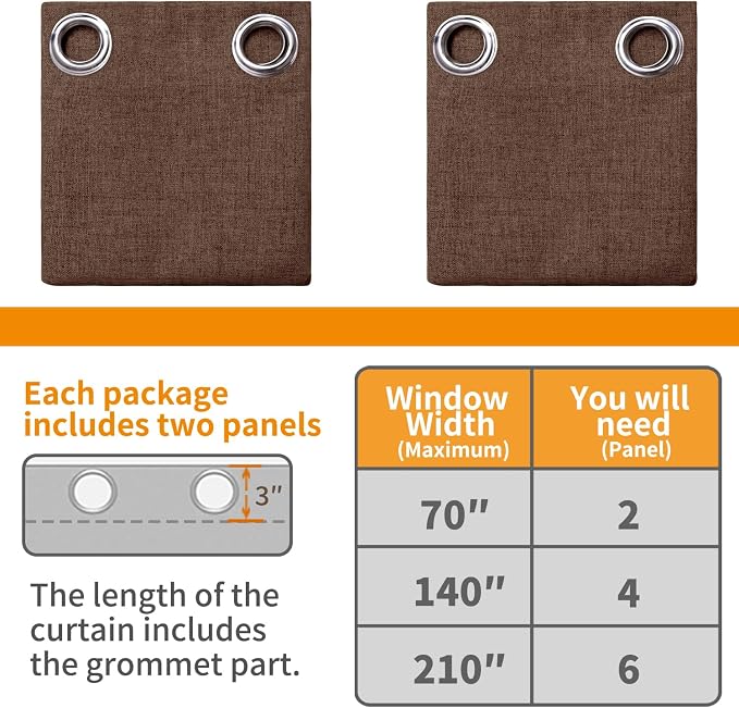 YoungsTex Dark Brown Linen Blackout Curtains 96 Inches Long - Image 8