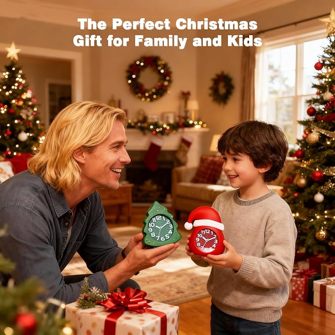 AYRELY® Christmas Alarm Clock Gift Set, 2 Silent Analog Clocks | Santa Hat & - Image 3
