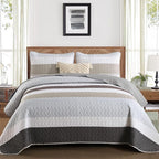 Dinjoy King Size Boho Stripe Quilt Set, Breathable All-Season, 3-Piece Set Fits by DINJOY