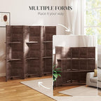 HOMCOM Room Divider 6 Panel 67" Tall Wood Privacy Screen Walnut | 3 Display - Image 6