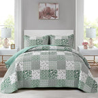 Mybedsoul Green Quilt Set Full Size, Patchwork Reversible Bedding Set | Soft by Mybedsoul