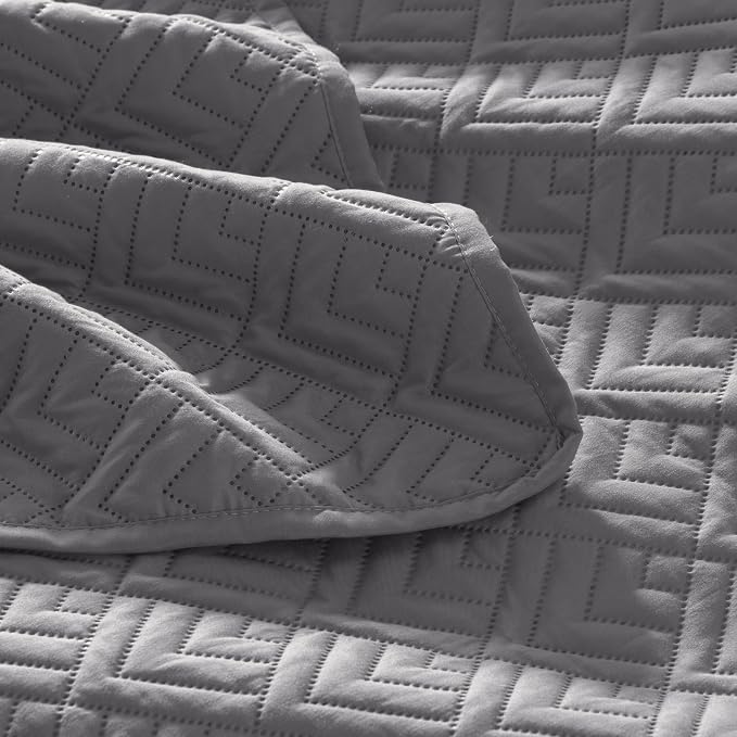 EXQ Home King Size Quilt Set Squares Pattern Bedding Set Lightweight Grey | - Image 6