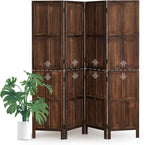 Wood 4 Panel Room Divider, 5.6Ft Detachable Folding Privacy Screen by AsNefeli
