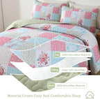 Mybedsoul Blue Pink Patchwork Queen Size Quilt, Soft Boho Floral Spring - Image 3