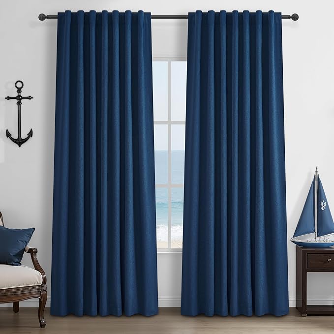 Navy Blue Blackout Curtains 90 Inch Length by QJMYDECO
