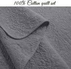 Cozy Line Home Fashions Charcoal Gray Cotton Quilt Set – 3-Piece Solid Textured - Image 3