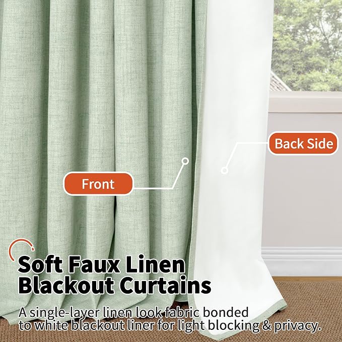 95 Inch Extra Long Sage Blackout Curtains - Image 8