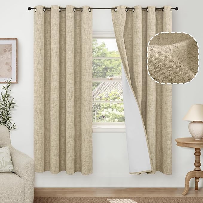 Burlap Linen Blackout Curtains for Bedroom by Lajode