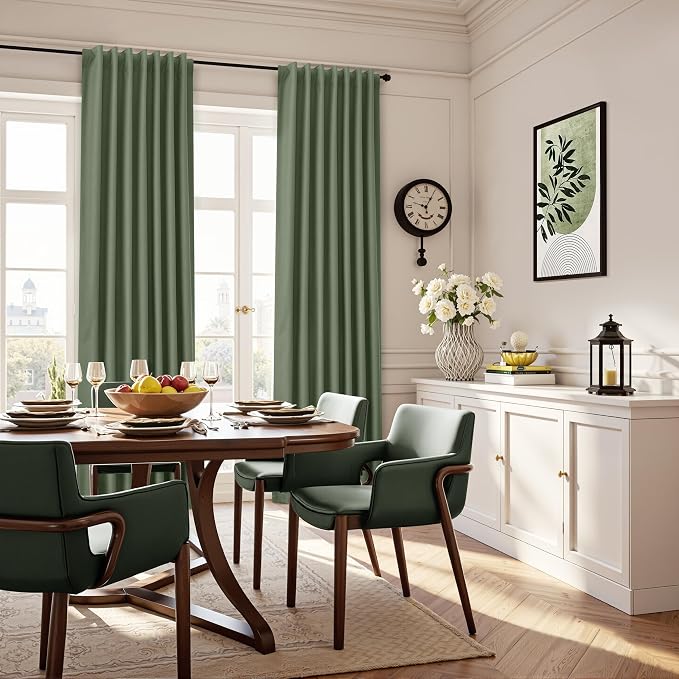 Olive Green 100% Blackout Curtains 126 Inch - Image 4