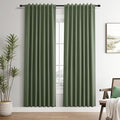 Olive Green Linen 100% Blackout Curtains by Guken