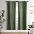 Olive Green Linen 100% Blackout Curtains by Guken