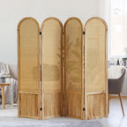 4 Panel Room Dividers and Folding Privacy Screens, Hand-Made Rattan Room Divider - Image 7