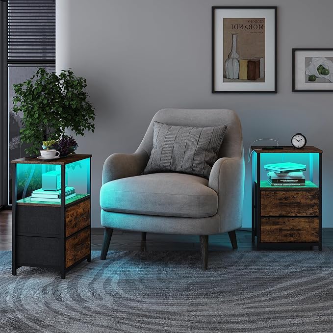 TUTOTAK LED End Table with Charging Station, Night Stand | Side Table with 2 - Image 2