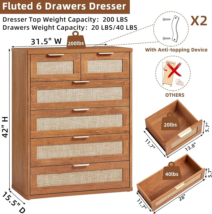 LEYAOYAO Rattan Dresser for Bedroom Set 2 - Image 2