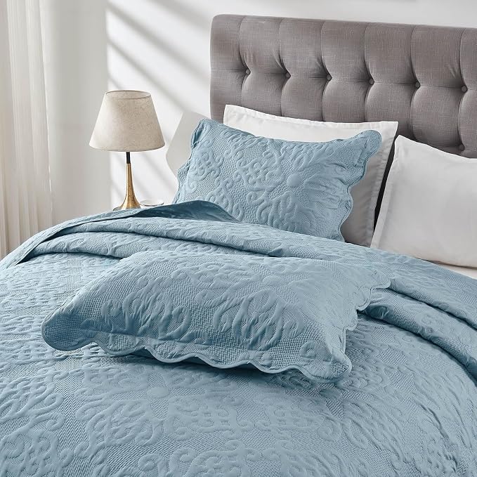 Kingnex 106x96 King Size Lightweight Bedspread Coverlet Set Blue | 3 Pcs - Image 4