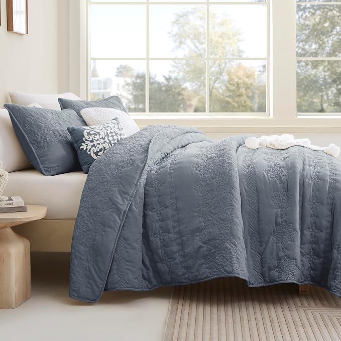 B2EVER Boho Blue Quilt King Size Bedding Sets - Image 2