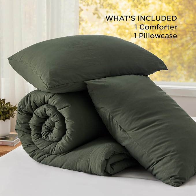 Bedsure Twin/Twin XL Comforter Set, Dark Green Soft Prewashed Bedding - Image 6