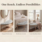 chairus 55" Button Tufted Semi-Circle Dining Bench Linen Halfmoon Entryway - Image 6