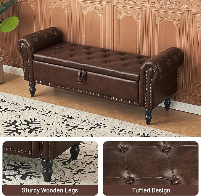 51” End of Bed Storage Bench, Bedroom Bench - Image 6