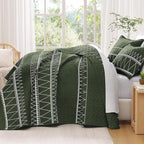 Green California King Quilt Set, 3 Pieces Boho Striped Bedspread | Soft - Image 7