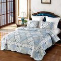 Oversized King Quilt Set Blue Floral Patchwork Alaska King Bedspreads Set | by VIVILINEN