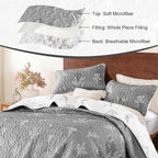 DJY King Size Grey Botanical Quilt Set, Floral Bedspread Coverlet | Lightweight - Image 4