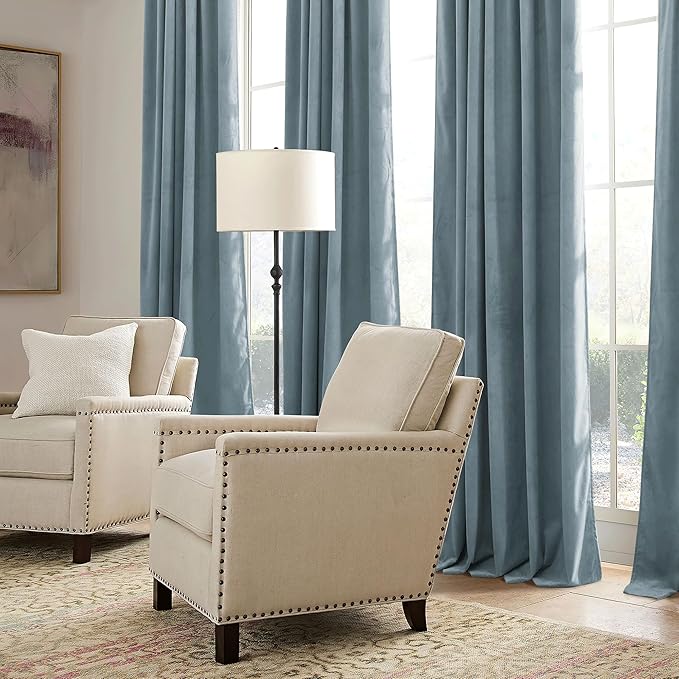RYB HOME Stone Blue Velvet Curtains 84 inches - Image 5