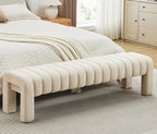 63" Upholstered Bed Bench, Linen Beige | Channel Tufted, Entryway Accent Window - Image 3