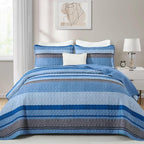 Dobuyly King Size Striped Quilt, Boho Blue Lightweight Bedspread Bedding | - Image 2