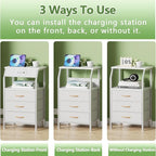 White Nightstand with Charging Station, 3 Drawers Bedside Table | 28.3 Inch - Image 6