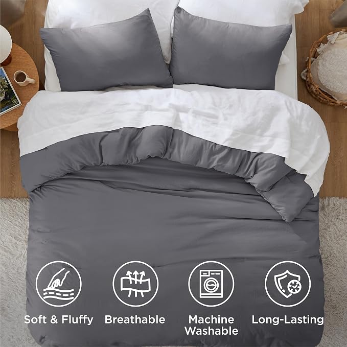 Bedsure Twin/Twin XL Comforter Set, Dark Grey Soft Prewashed Bedding - Image 4