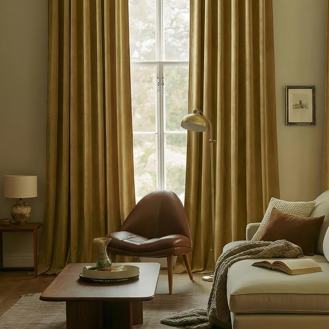 108 Inch Extra Long Gold Velvet Blackout Curtains - Image 6