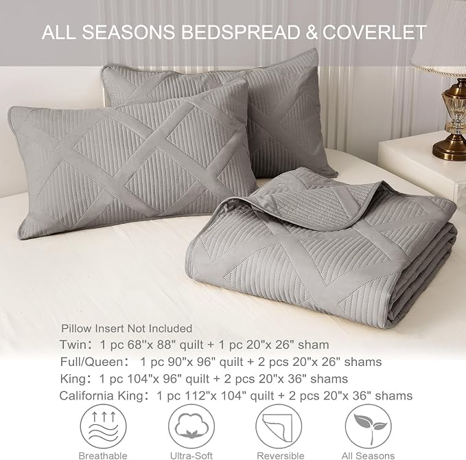 Exclusivo Mezcla Quilts Queen Size, Light Grey | Soft Bedspreads - Image 6