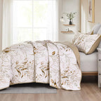 Anibedding Brown Quilt Set King, Fall Botanical Bedspread Bedding Set | Soft - Image 3