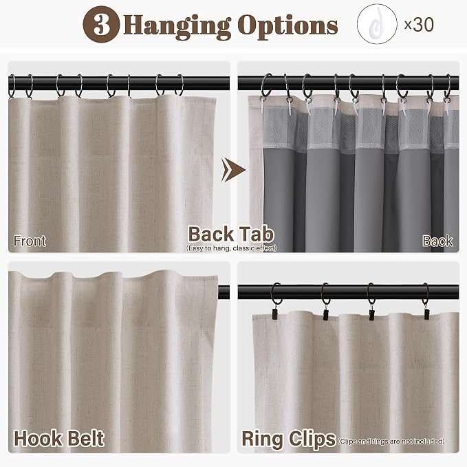 100% Blackout Linen Curtains 84 Inches Long - Image 3
