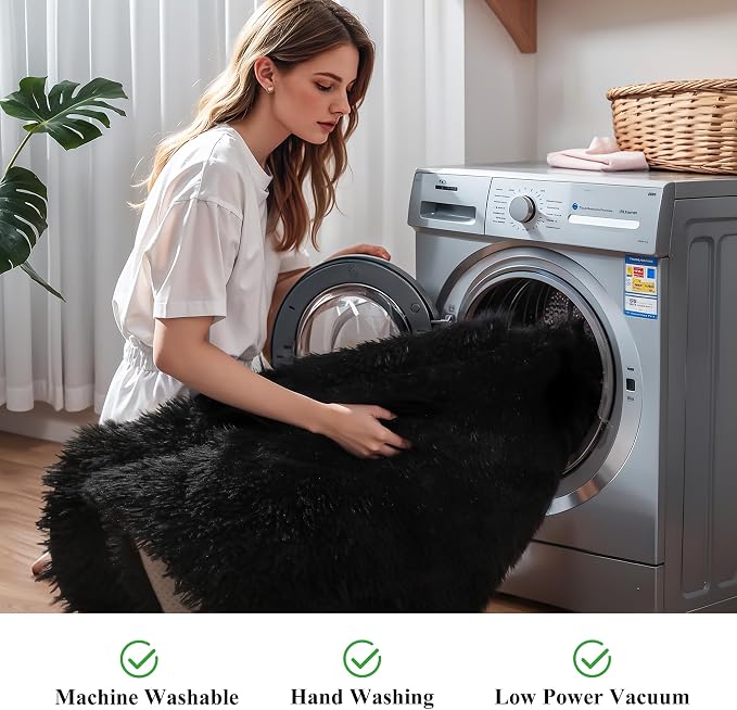5x7 Thick Black Shag Rug for Bedroom, Soft Plush Fluffy Carpet | Area Rug for - Image 5