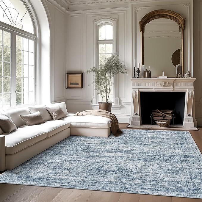 Soalmost Washable Area Rug 8x10 Large Soft Blue Rugs - Image 2