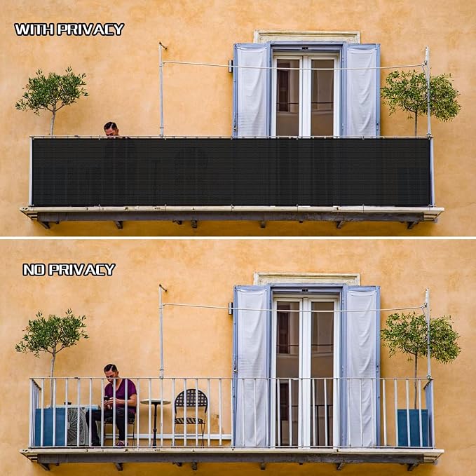 Custom Size 3'x15' Black Balcony Privacy Screen 90% UV Block | Windscreen Fence - Image 5