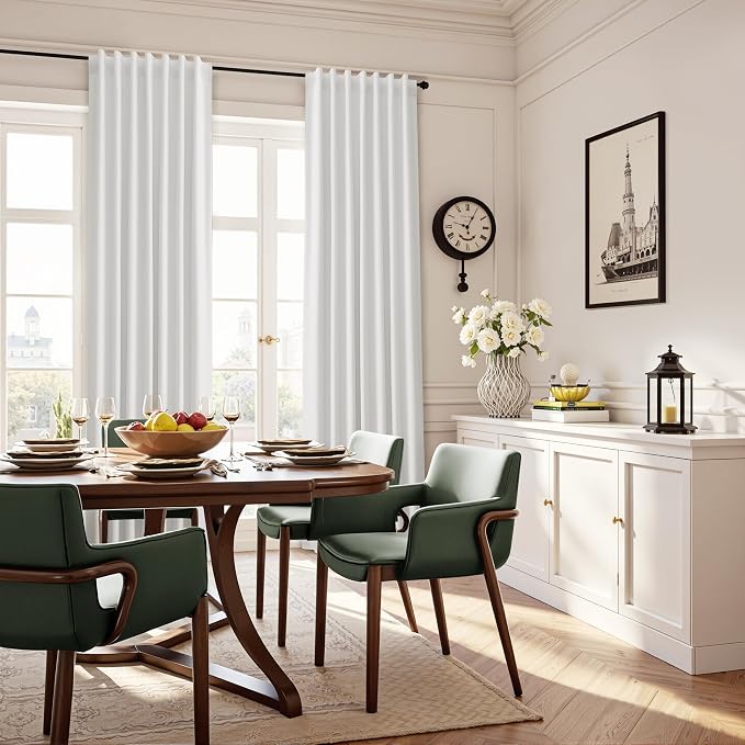 Beige White 100% Blackout Linen Curtains 80 Inches Long - Image 8