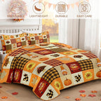 Fall Patchwork Quilt Set Queen Size 3 Piece Thanksgiving Bedding Set Orange | - Image 2