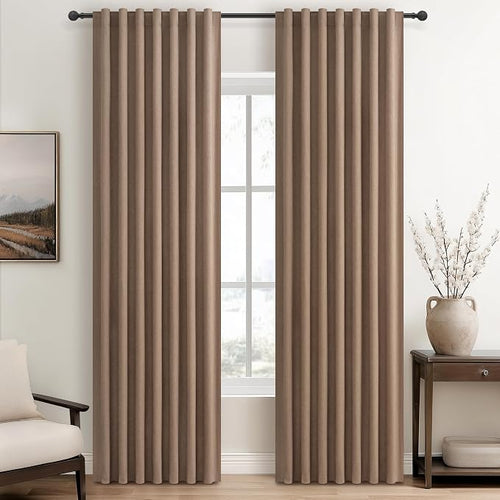 100% Blackout Curtains 86 Inch Length 2 Panels Set Farmhouse Style by QJMYDECO