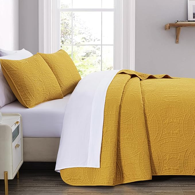 Chezmoi Collection Austin King Bedspread Set 3-Piece Pinsonic Quilted Oversized - Image 3
