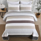 Dinjoy King Size Boho Stripe Quilt Set, Breathable All-Season, 3-Piece Set Fits - Image 3